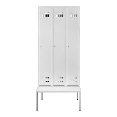 STIER Premium wardrobe locker with bench base 3 compartments cylinder lock