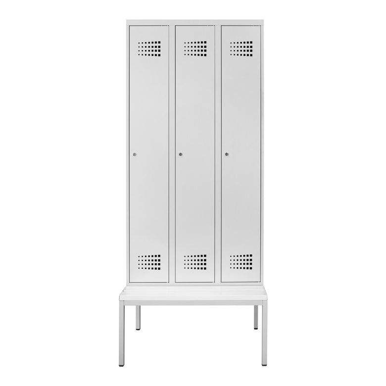 STIER Premium wardrobe locker with bench base 3 compartments cylinder lock