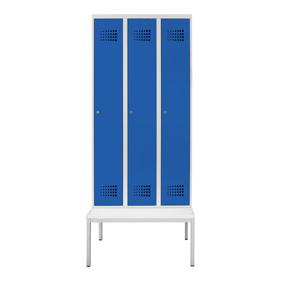 STIER Premium wardrobe locker with bench base 3 compartments cylinder lock