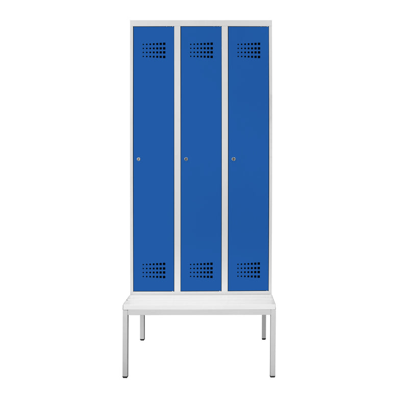 STIER Premium wardrobe locker with bench base 3 compartments cylinder lock