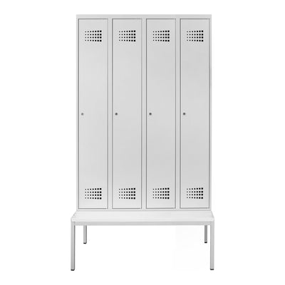 STIER Premium wardrobe locker with bench base 4 compartments cylinder lock