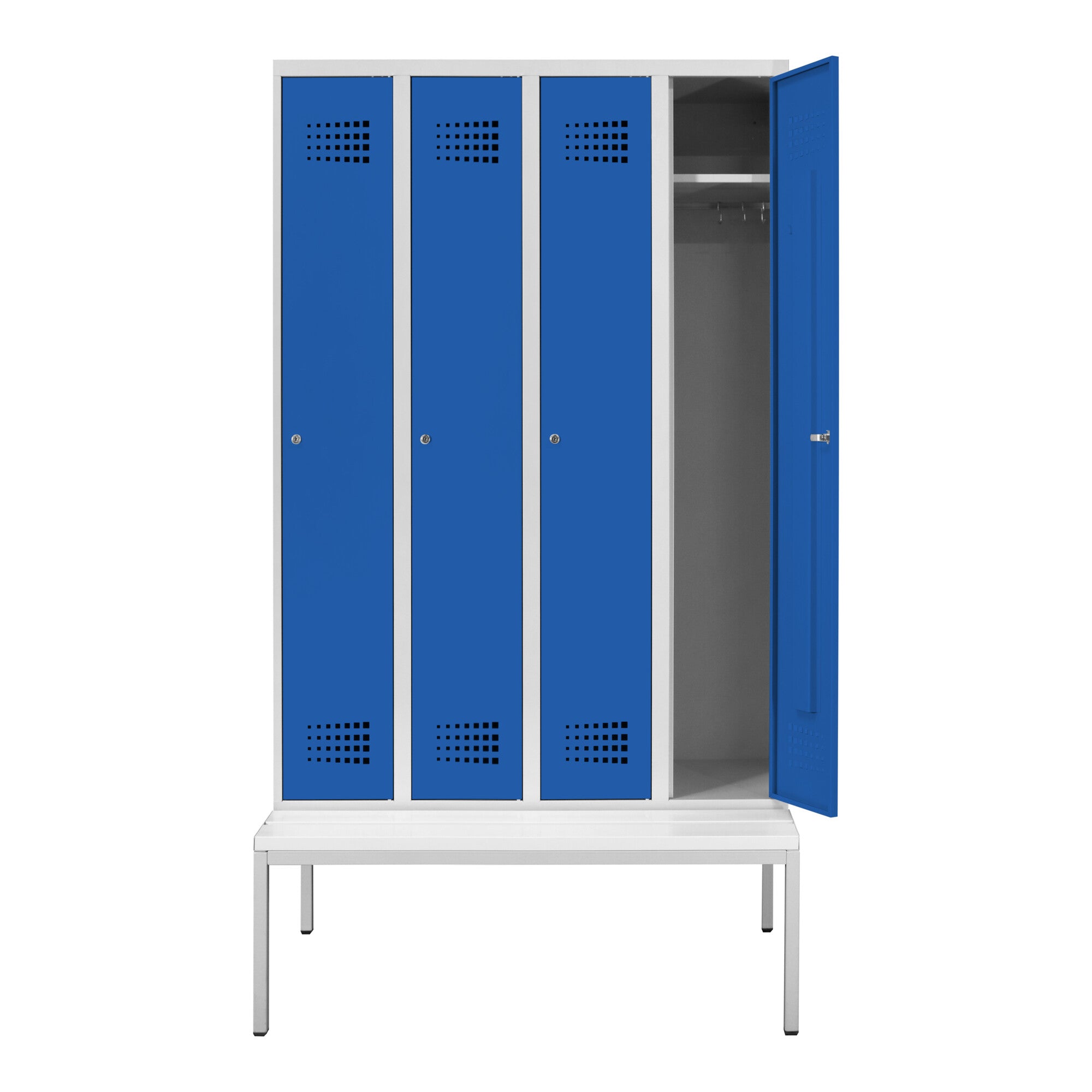 STIER Premium wardrobe locker with bench base 4 compartments cylinder lock