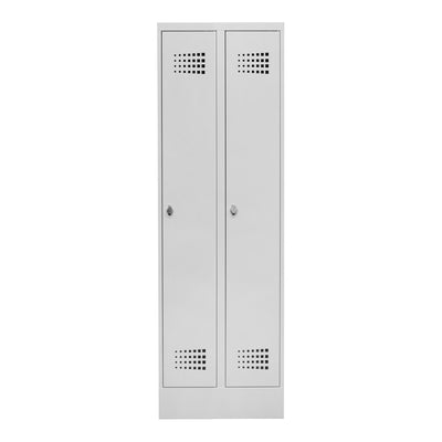 STIER Premium wardrobe locker with base, 2 compartments, light grey