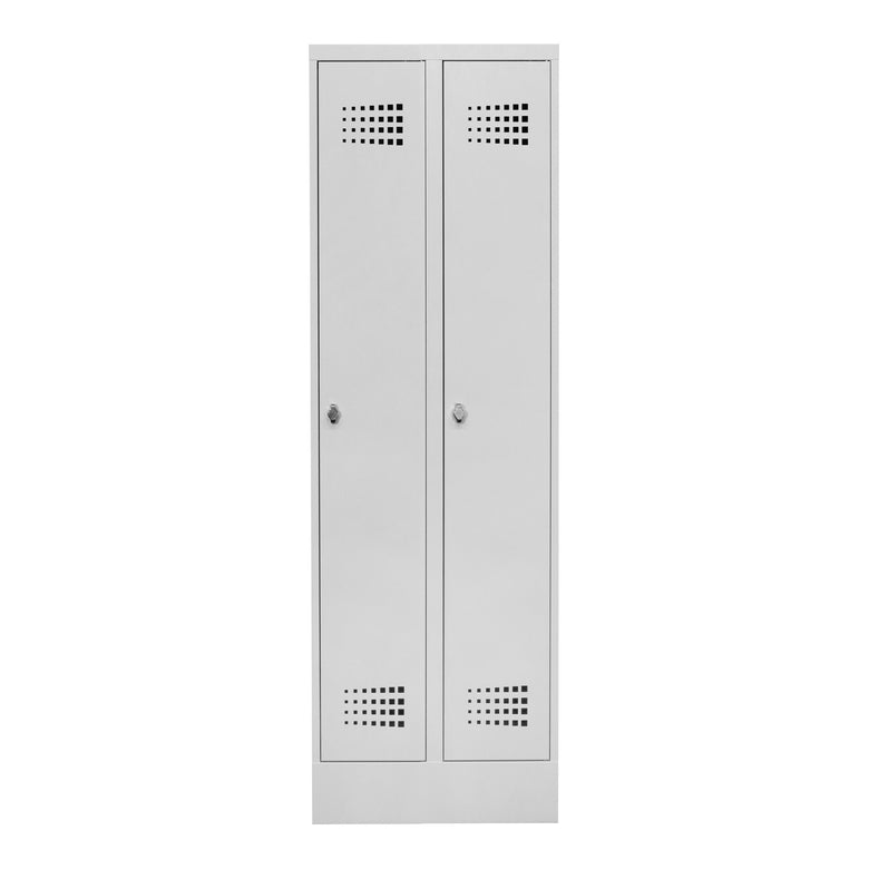 STIER Premium wardrobe locker with base, 2 compartments, light grey