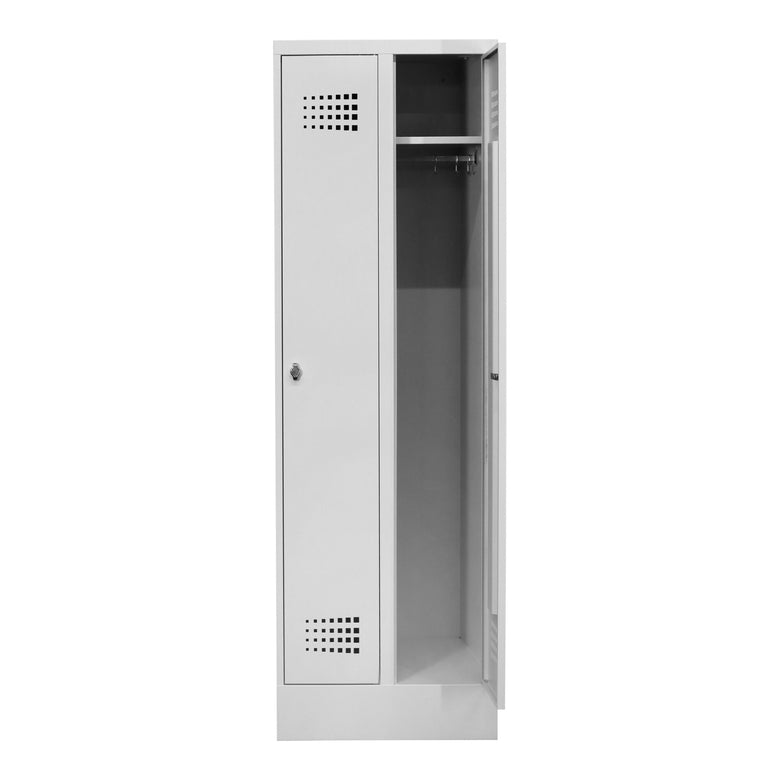 STIER Premium wardrobe locker with base, 2 compartments, light grey