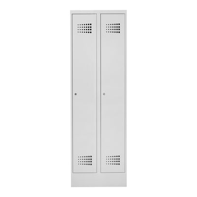 STIER Premium wardrobe locker with base, 2 compartments, cylinder lock, light grey