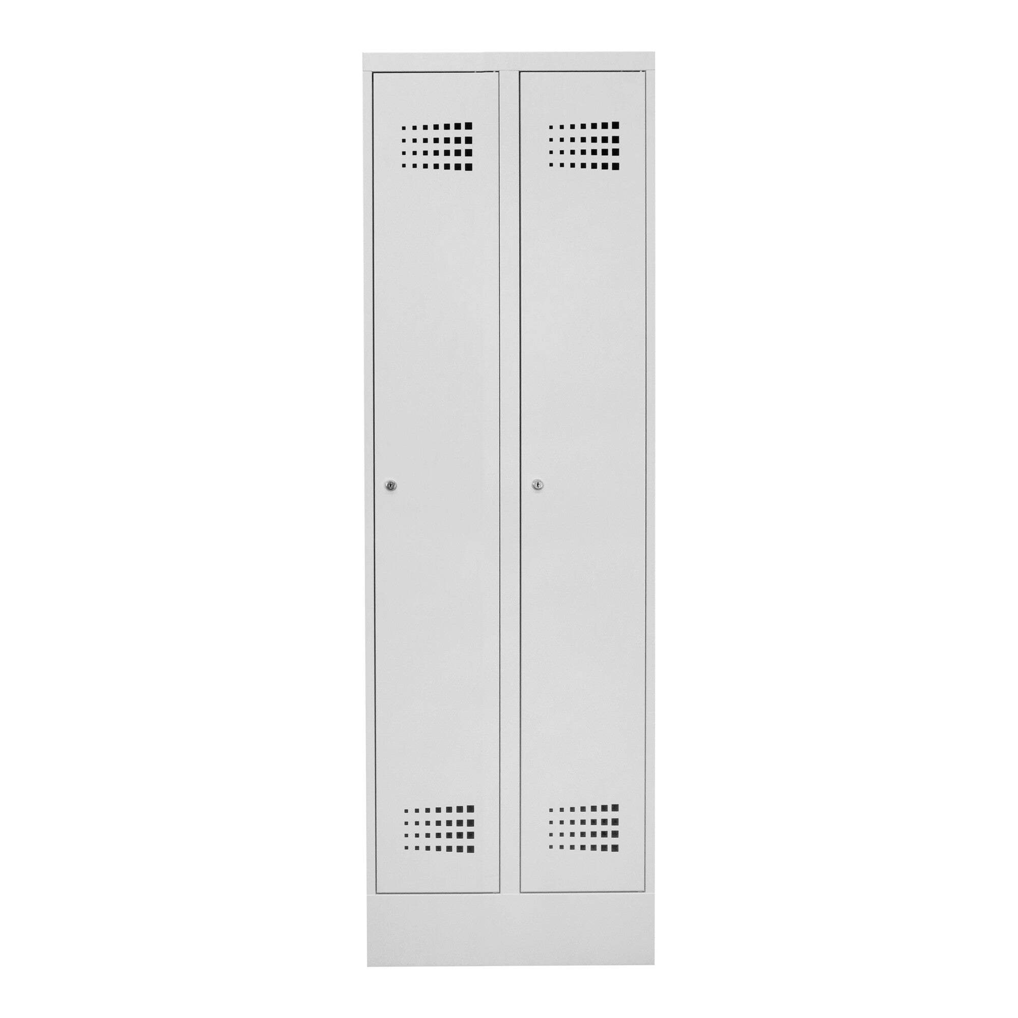 STIER Premium wardrobe locker with base, 2 compartments, cylinder lock, light grey