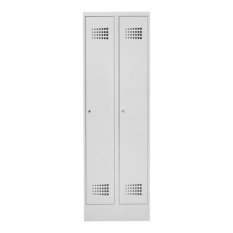 STIER Premium wardrobe locker with base, 2 compartments, cylinder lock, light grey