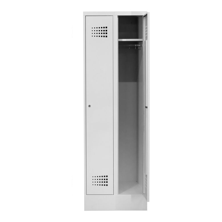 STIER Premium wardrobe locker with base, 2 compartments, cylinder lock, light grey