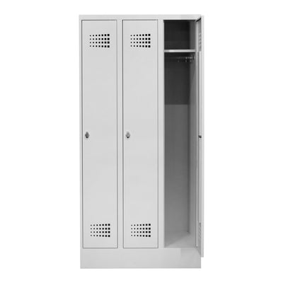 STIER Premium wardrobe locker with base, 3 compartments, light grey