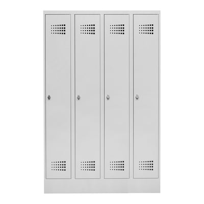 STIER Premium wardrobe locker with base, 4 compartments, light grey