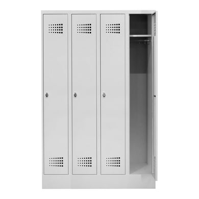 STIER Premium wardrobe locker with base, 4 compartments, light grey