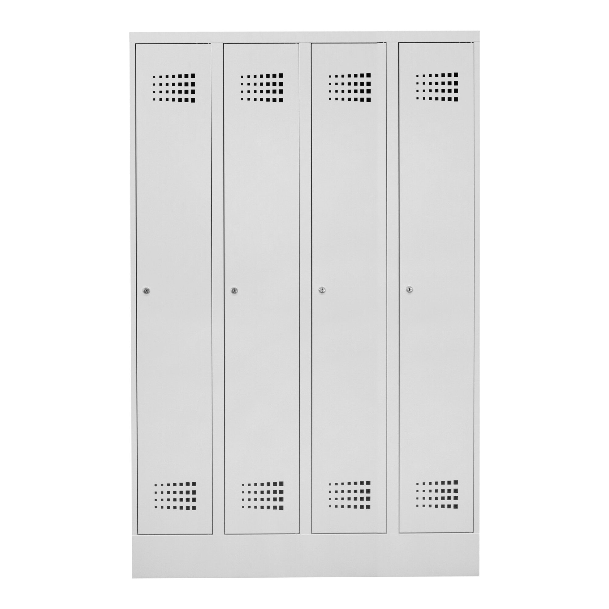 STIER Premium wardrobe locker with base, 4 compartments, cylinder lock, light grey
