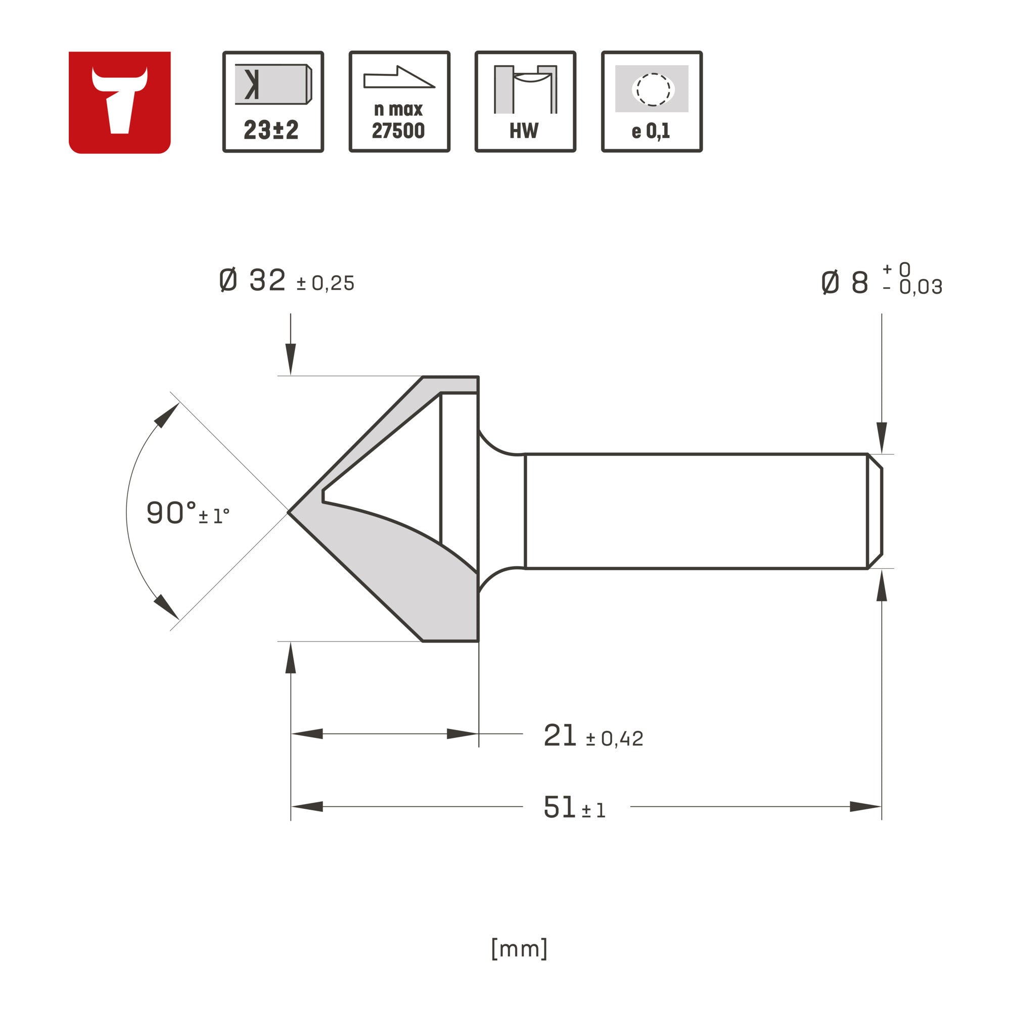 STIER Gipskartonfräser Rigipsfräser 90° Winkel V-Nutfräser Schriftenfräser D32