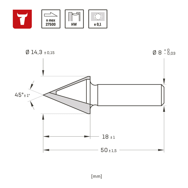 STIER plasterboard cutter D12.5 mm 45 degrees S8 mm HW