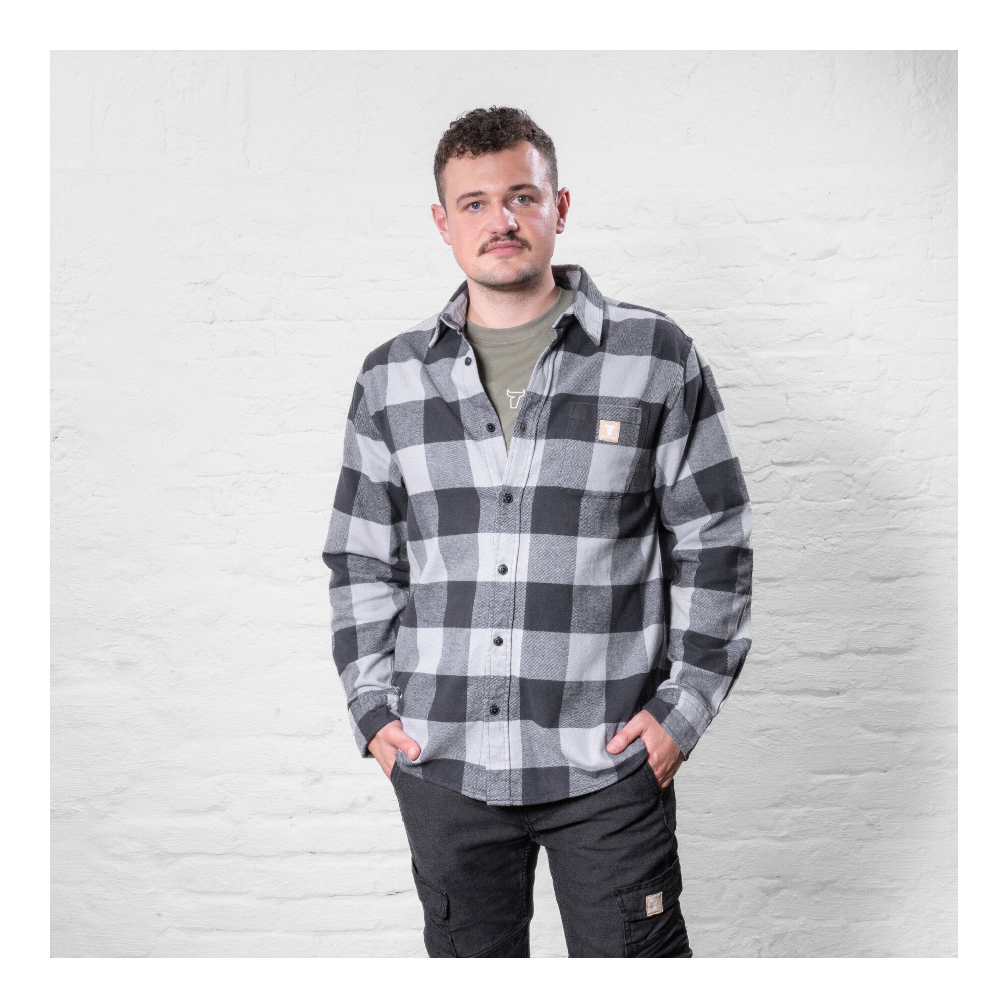STIER Heavy Flannel Shirt bci cotton M buffalo plaid grey
