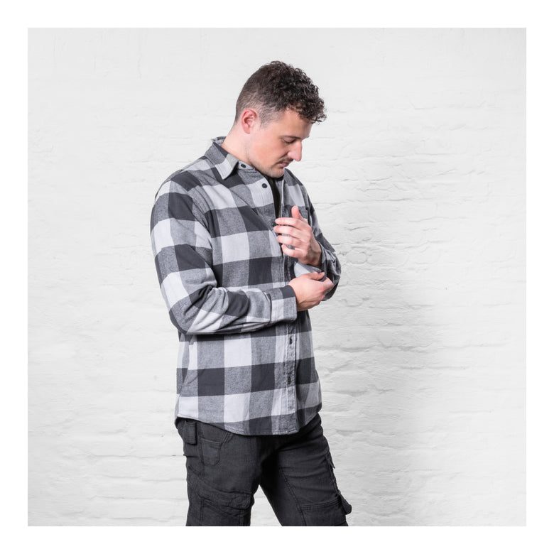 STIER Heavy Flannel Shirt bci cotton M buffalo plaid grey