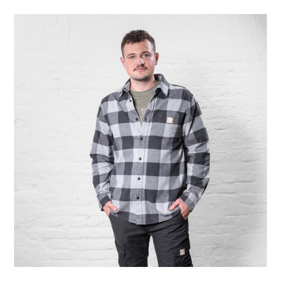 STIER Heavy Flannel Shirt bci cotton S buffalo plaid gray