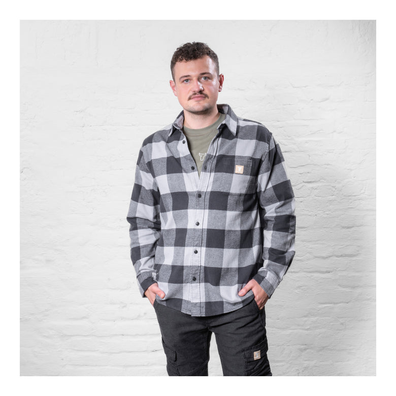 STIER Heavy Flannel Shirt bci cotton S buffalo plaid gray
