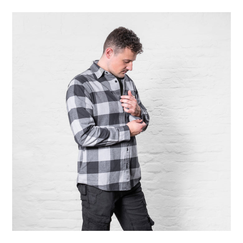 STIER Heavy Flannel Shirt bci cotton S buffalo plaid grey