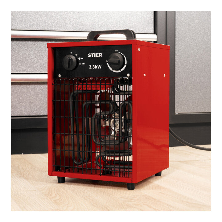 STIER electric fan heater overload protection heating output of 3300 W construction heater with