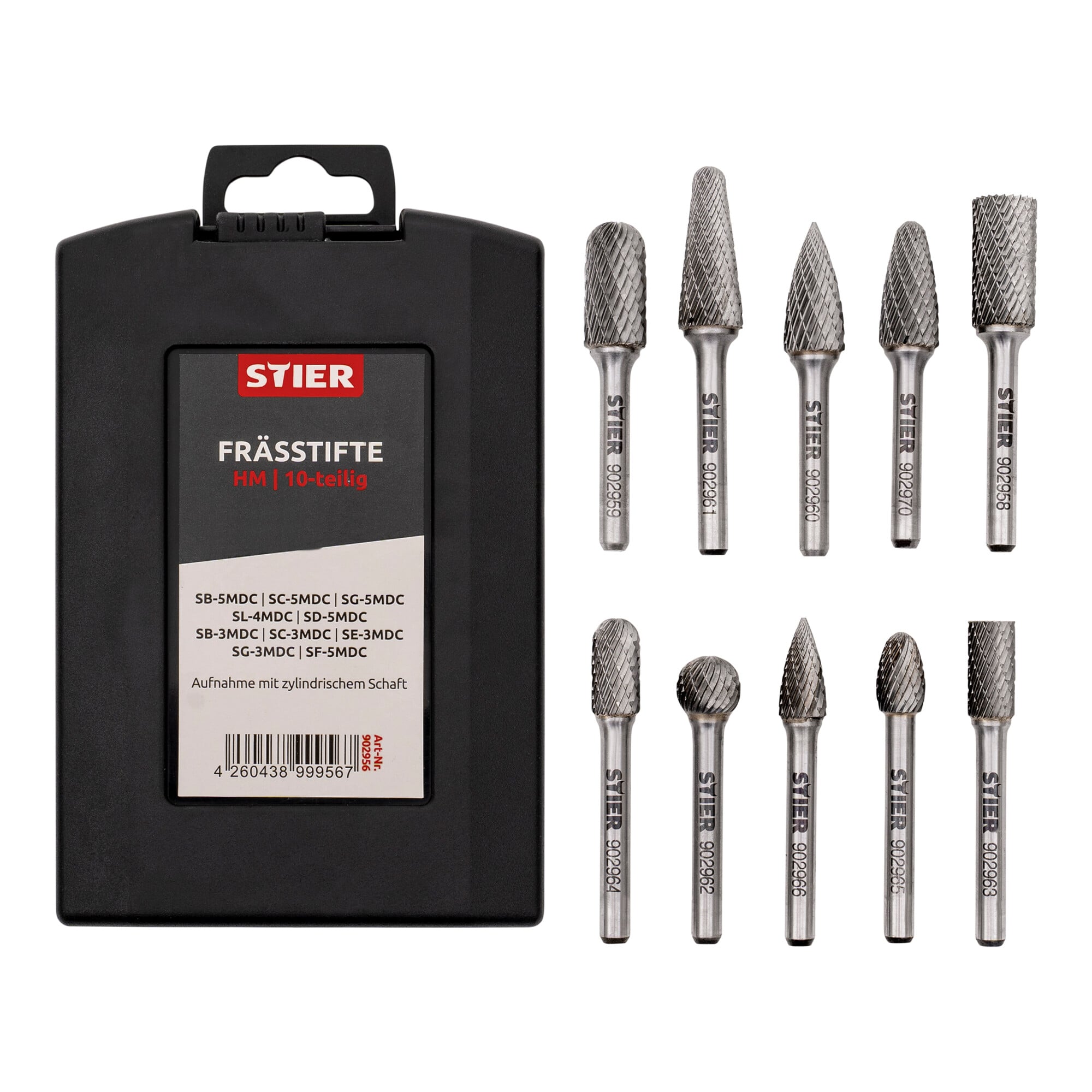 STIER Frässtifte-Set 5-tlg | 10-tlg Schaftfräser Hartmetall Stiftfräser