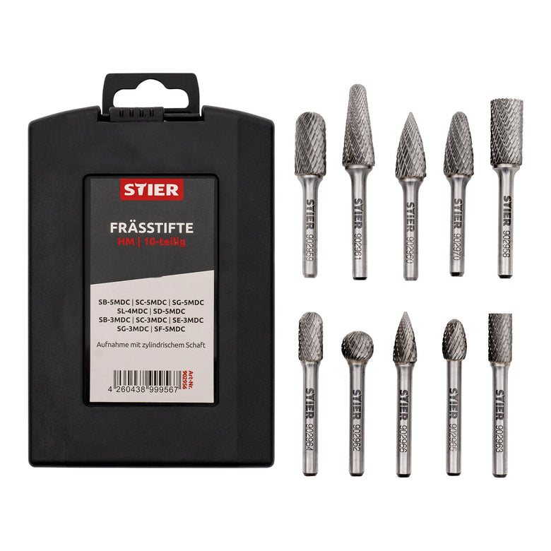 STIER Frässtifte-Set 5-tlg | 10-tlg Schaftfräser Hartmetall Stiftfräser