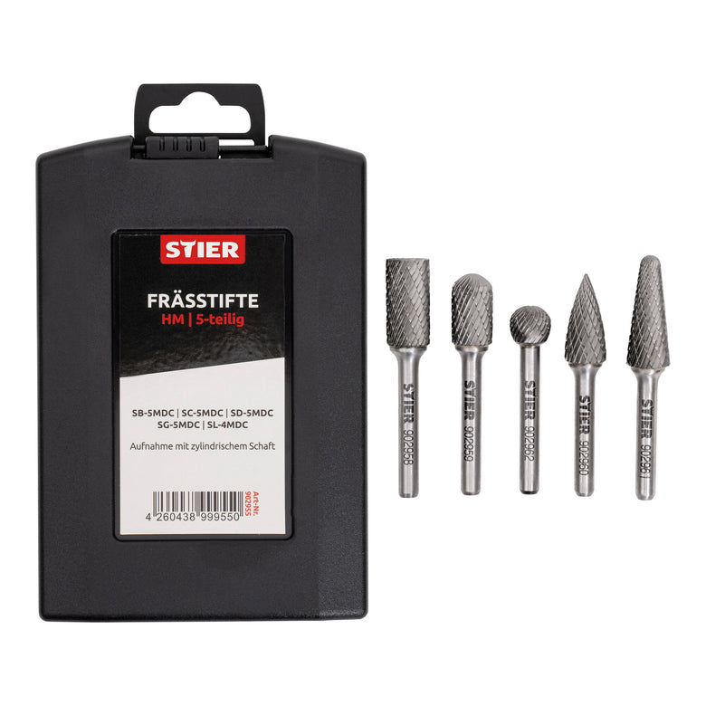 STIER Frässtifte-Set 5-tlg | 10-tlg Schaftfräser Hartmetall Stiftfräser