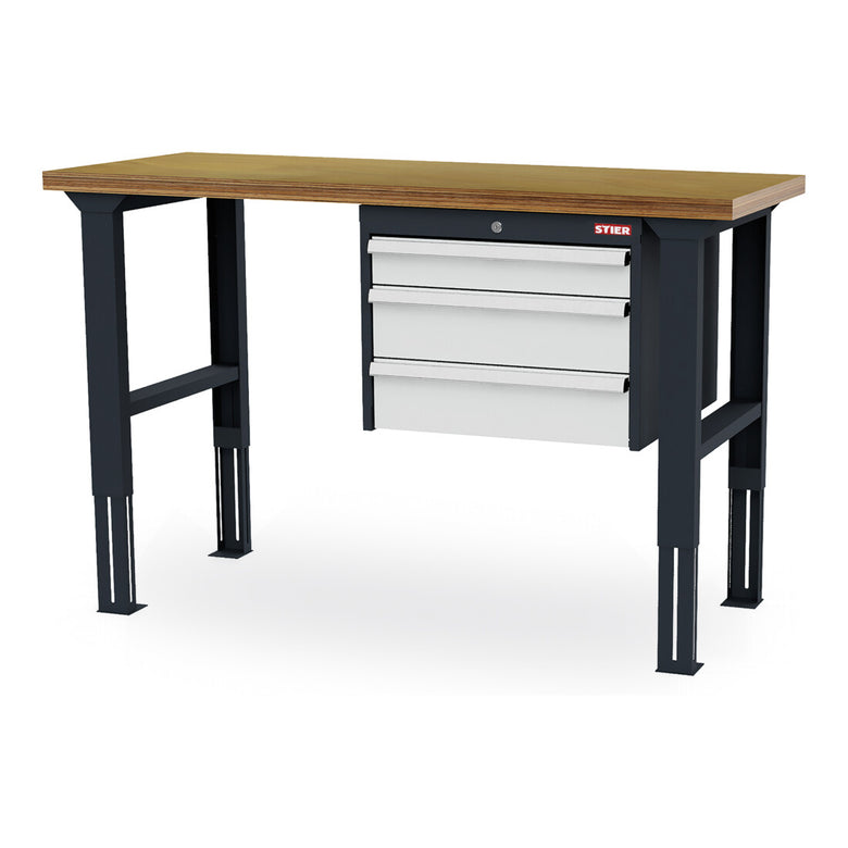 STIER height-adjustable workbench with 1x100 2x150 mm drawers WxDxH