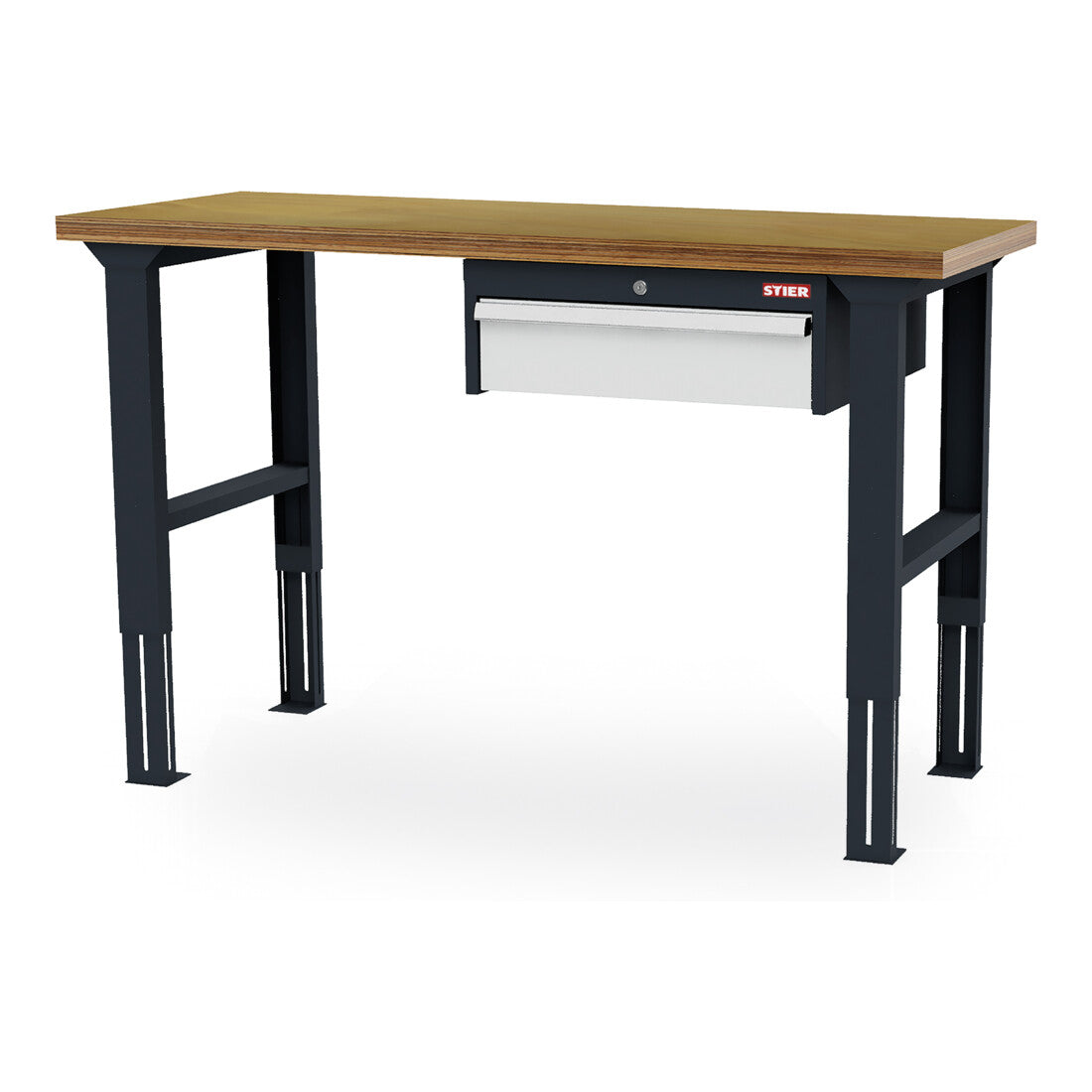 STIER height-adjustable workbench with 1x150 mm drawer WxDxH 1500x600x760-1060