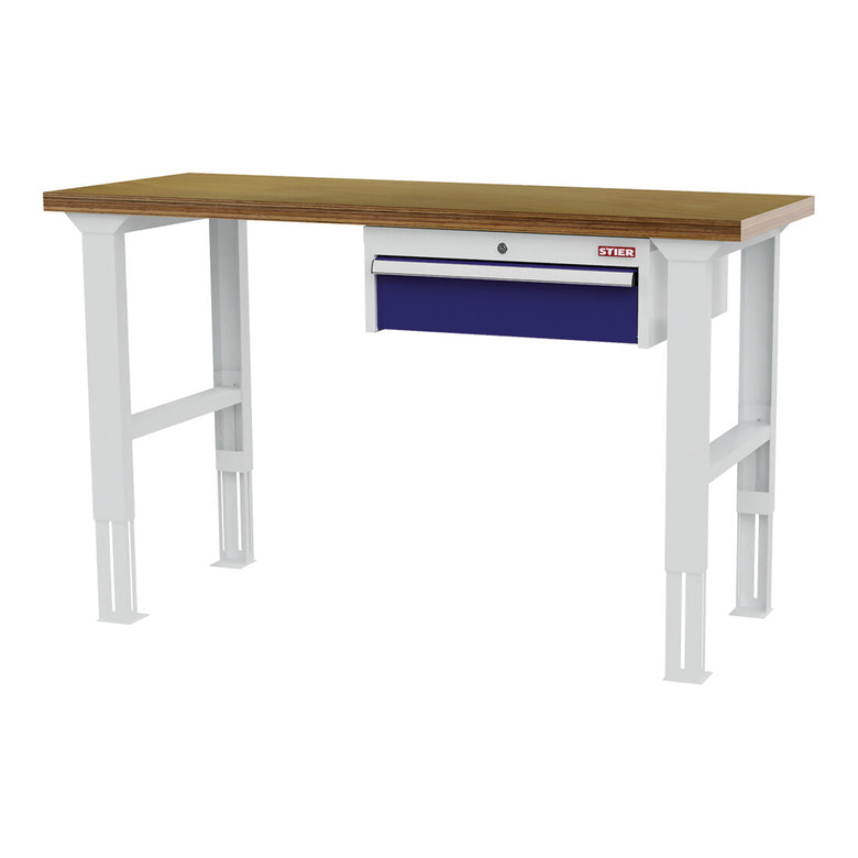 STIER height-adjustable workbench with 1x150 mm drawer WxDxH 1500x600x760-1060