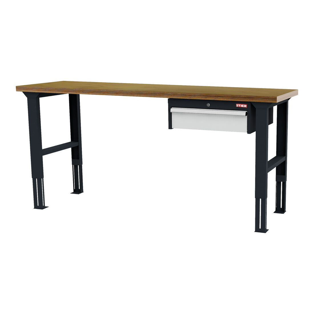 STIER height-adjustable workbench with 1x150 mm drawer WxDxH 2000x600x760-1060