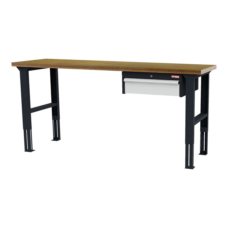 STIER height-adjustable workbench with 1x150 mm drawer WxDxH 2000x600x760-1060