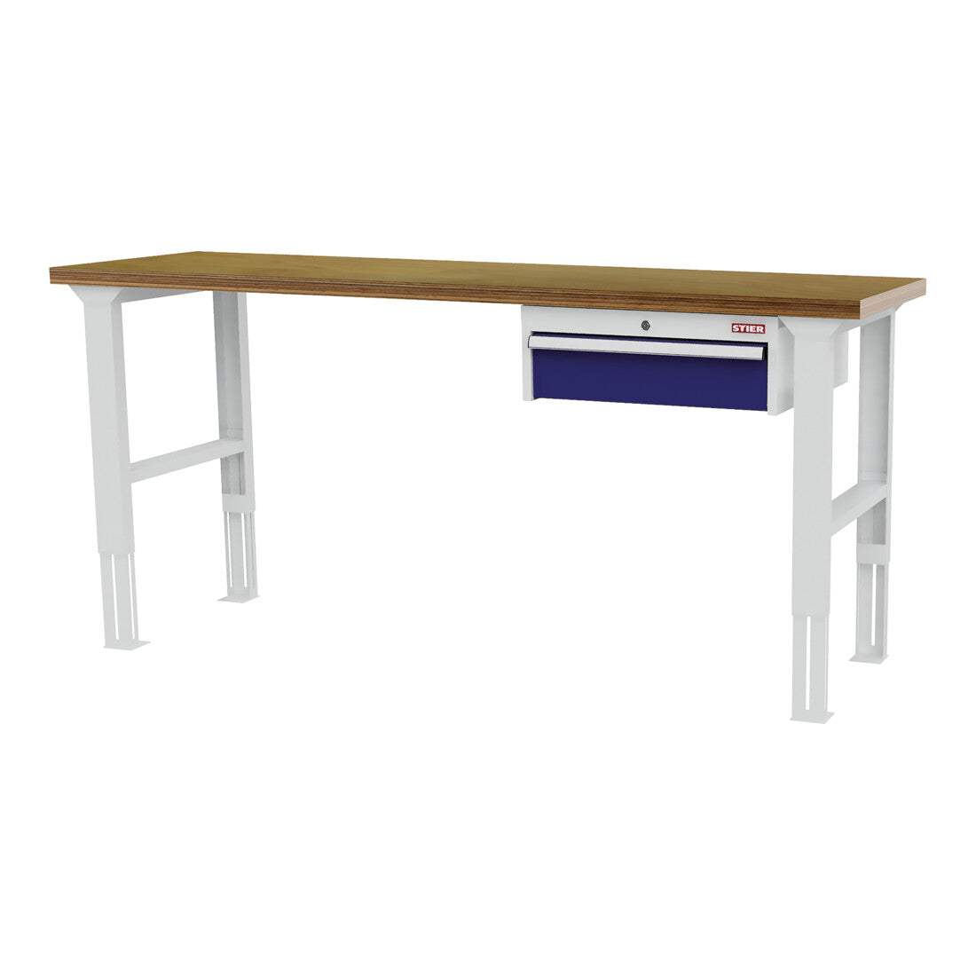 STIER height-adjustable workbench with 1x150 mm drawer WxDxH 2000x600x760-1060