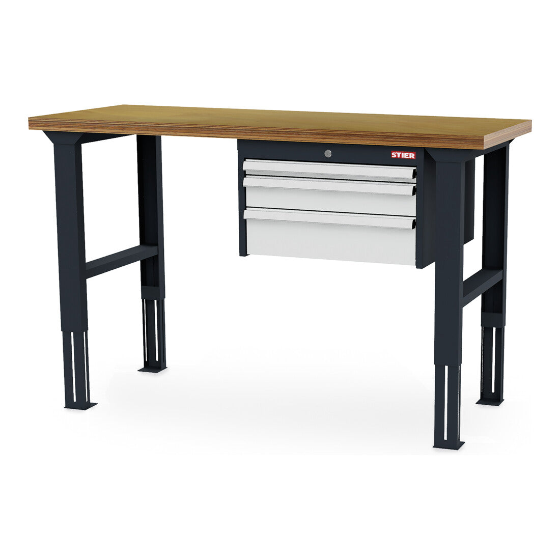 STIER height-adjustable workbench with 1x50 1x100 1x150 mm drawers WxDxH