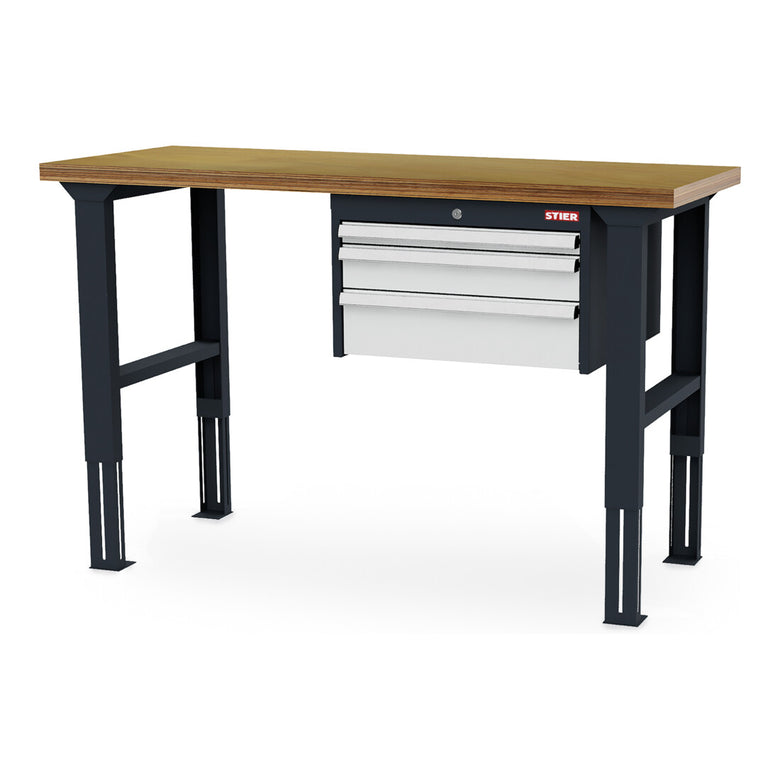 STIER height-adjustable workbench with 1x50 1x100 1x150 mm drawers WxDxH
