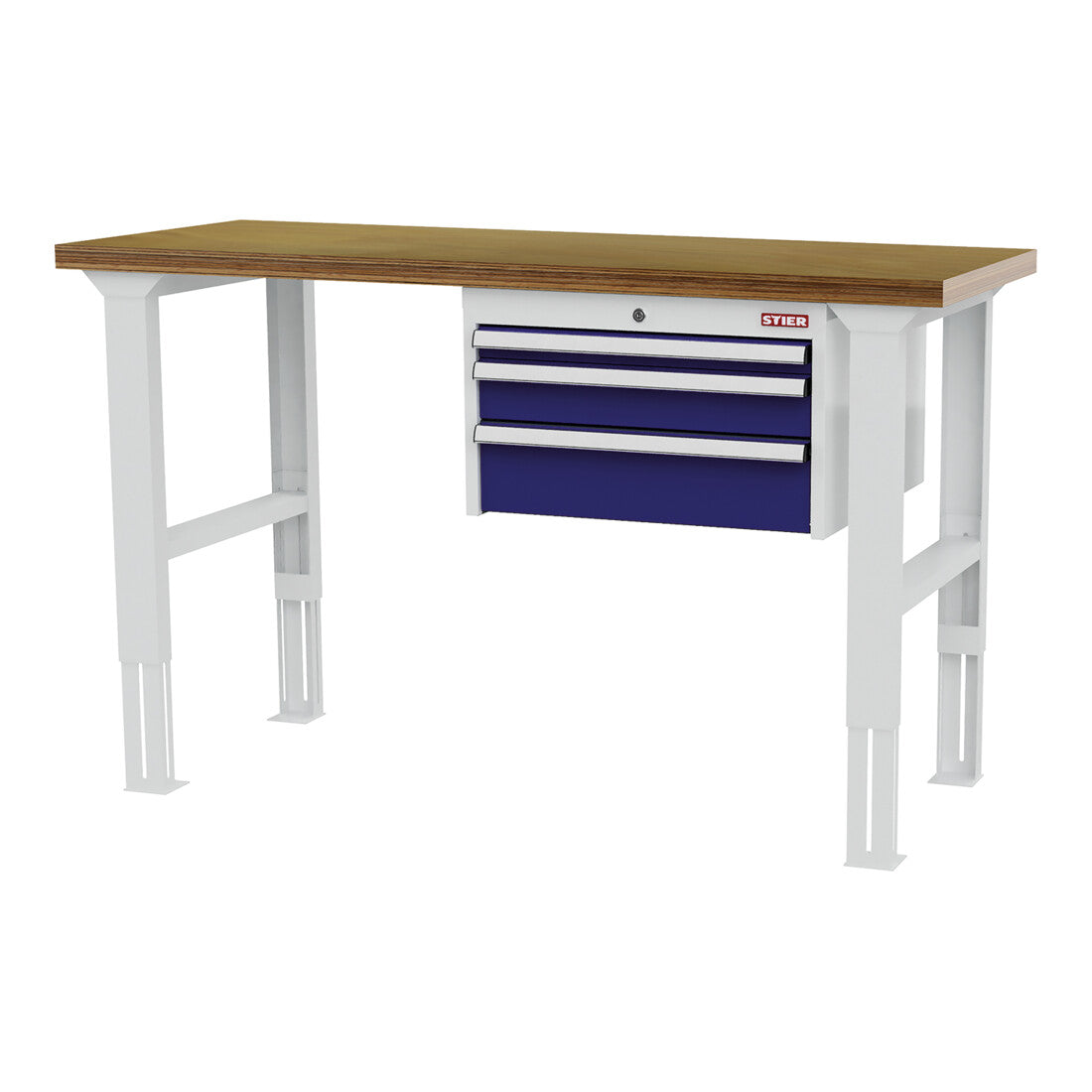 STIER height-adjustable workbench with 1x50 1x100 1x150 mm drawers WxDxH