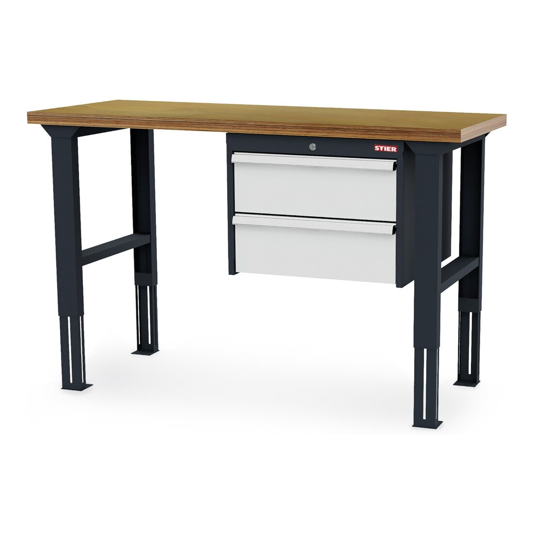 STIER height-adjustable workbench with 2x200 mm drawers WxDxH 1500x600x760-1060