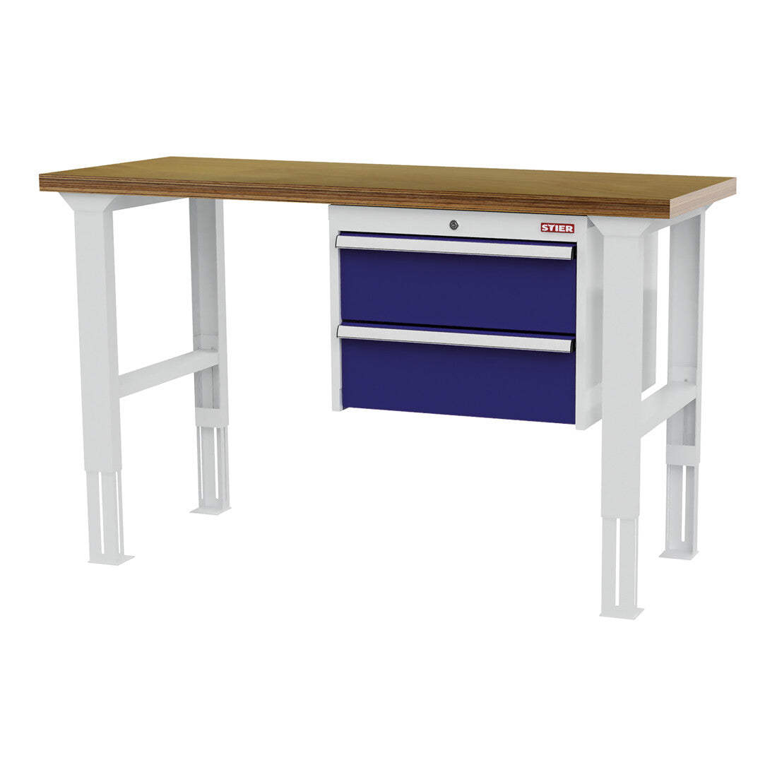 STIER height-adjustable workbench with 2x200 mm drawers WxDxH 1500x600x760-1060