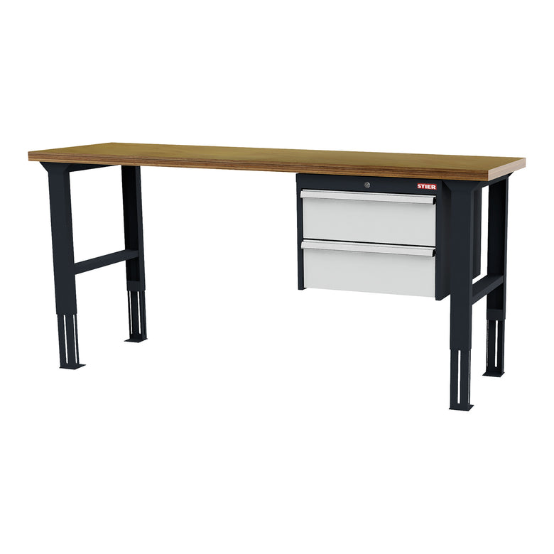 STIER height-adjustable workbench with 2x200 mm drawers WxDxH 2000x600x760-1060