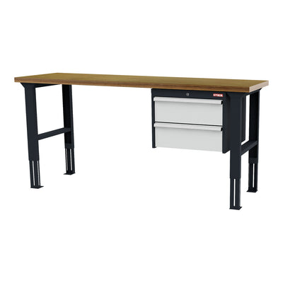 STIER Höhenverstellbare Werkbank mit 2x200 mm Schubladen BxTxH 2000x600x760-1060