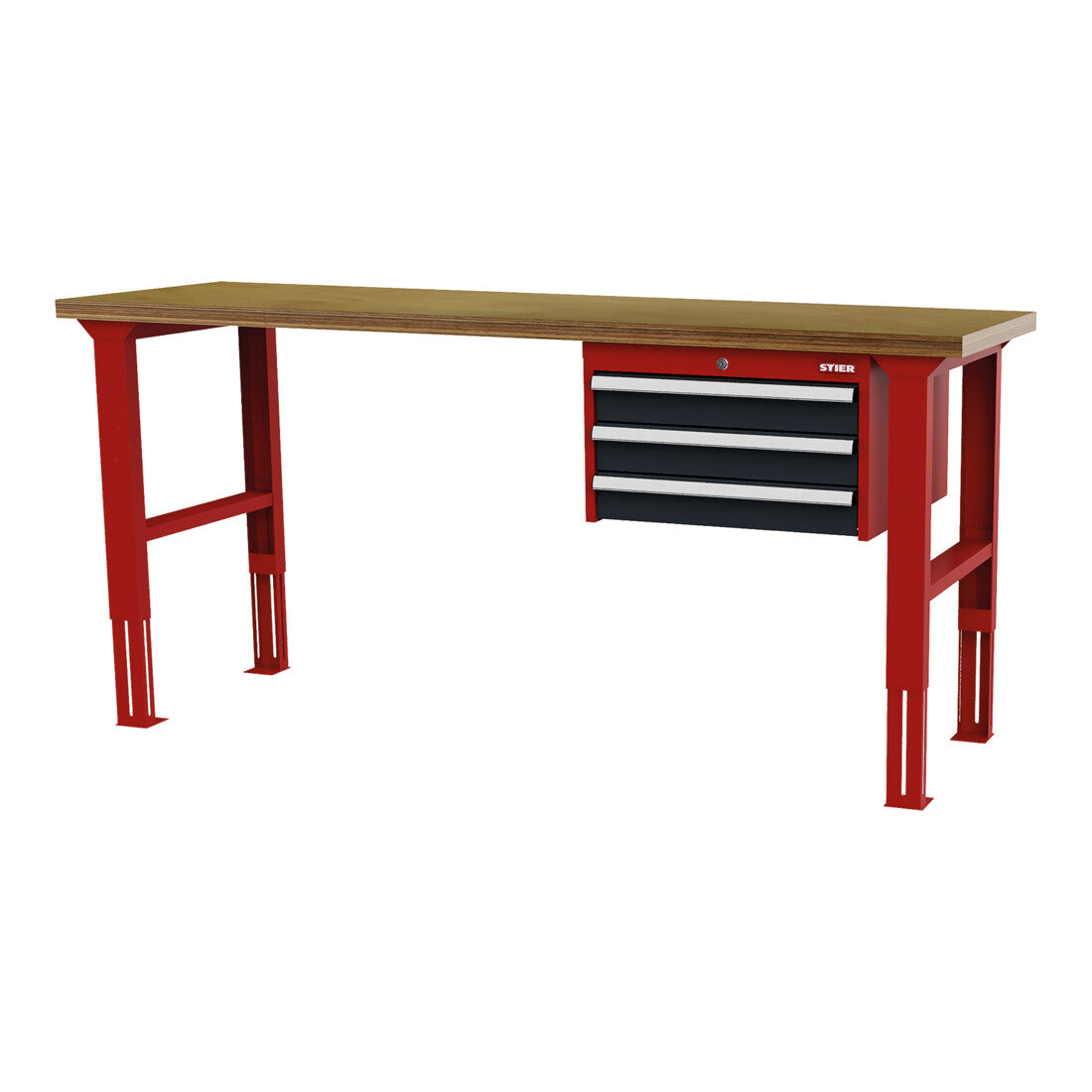 STIER Höhenverstellbare Werkbank mit 3x100 mm Schubladen BxTxH 1500x600x760-1060