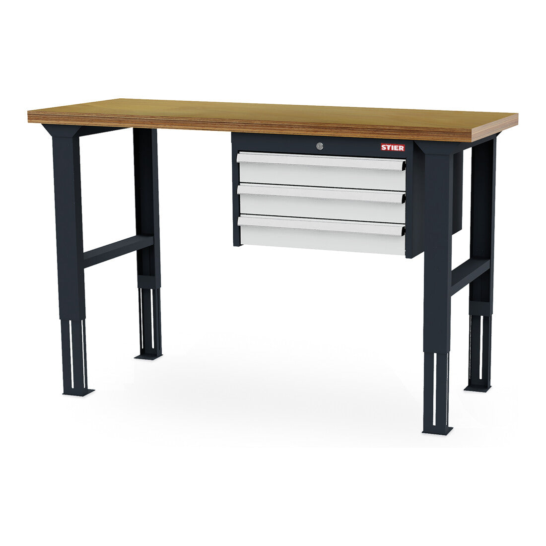 STIER Höhenverstellbare Werkbank mit 3x100 mm Schubladen BxTxH 1500x600x760-1060