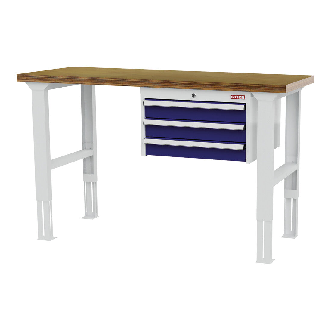 STIER height-adjustable workbench with 3x100 mm drawers WxDxH 1500x600x760-1060