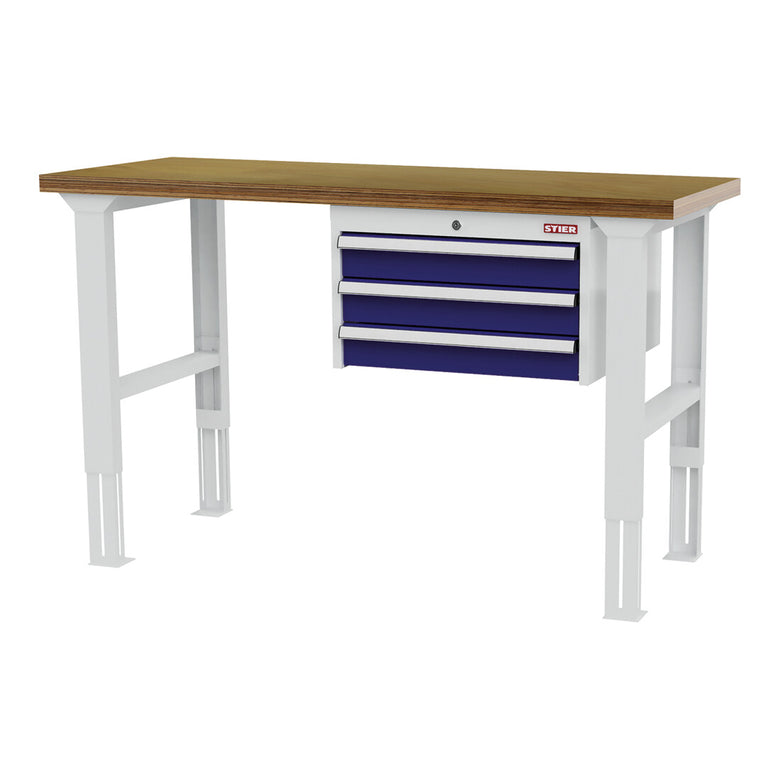 STIER height-adjustable workbench with 3x100 mm drawers WxDxH 1500x600x760-1060