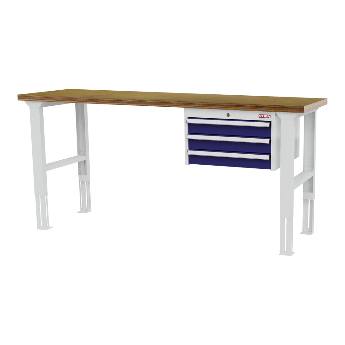 STIER height-adjustable workbench with 3x100 mm drawers WxDxH 1500x600x760-1060