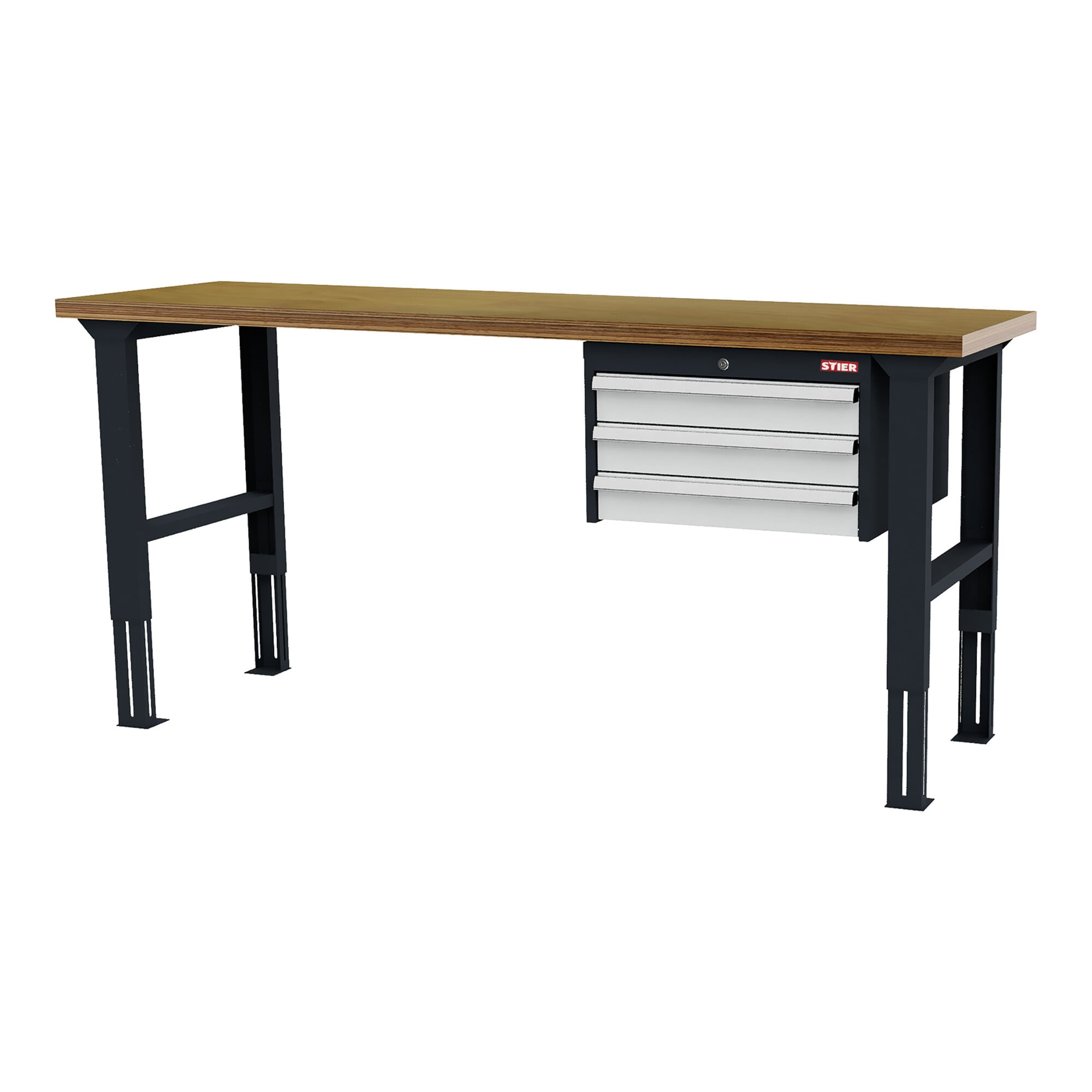 STIER Höhenverstellbare Werkbank mit 3x100 mm Schubladen BxTxH 2000x600x760-1060