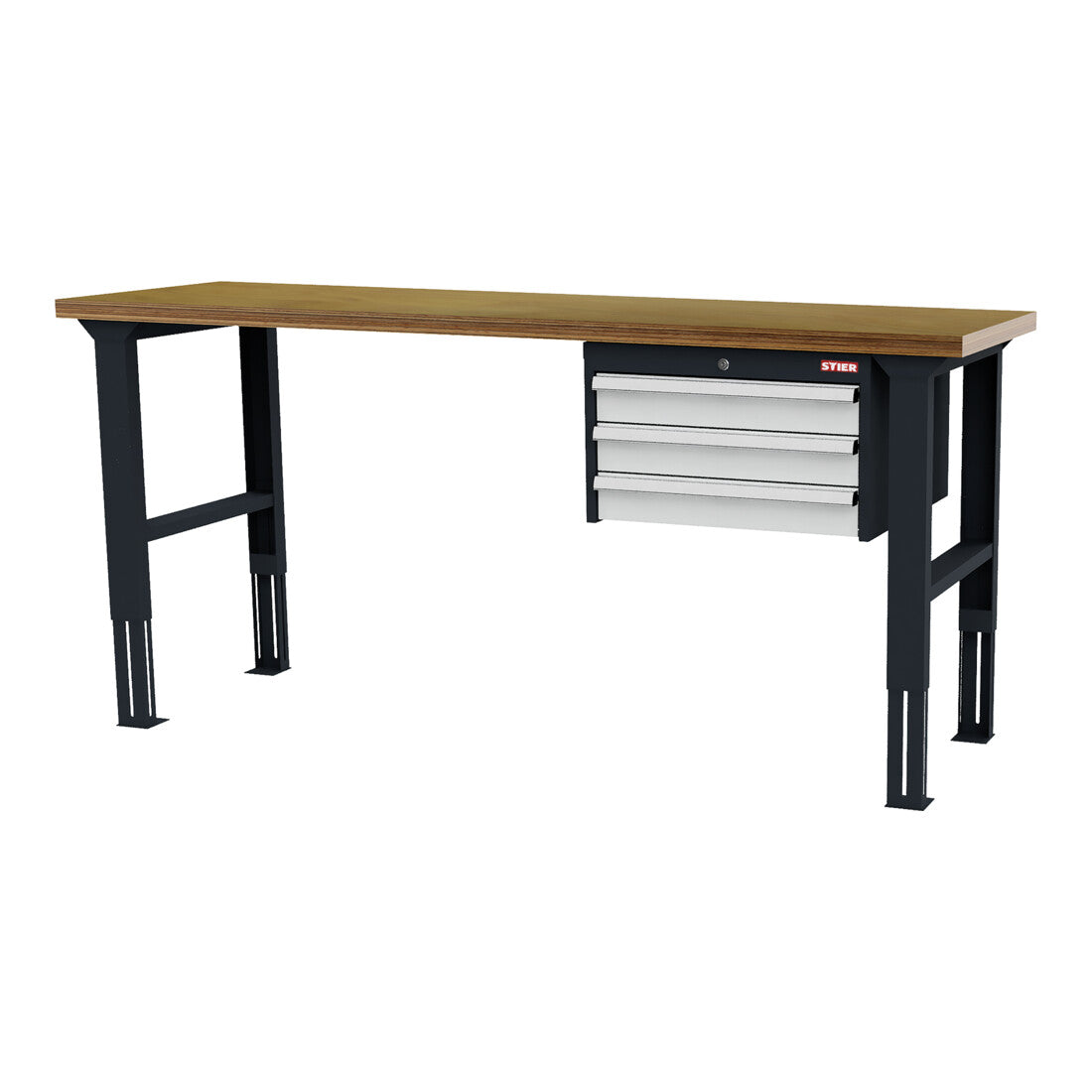 STIER height-adjustable workbench with 3x100 mm drawers WxDxH 2000x600x760-1060