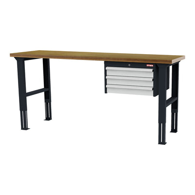 STIER height-adjustable workbench with 3x100 mm drawers WxDxH 2000x600x760-1060