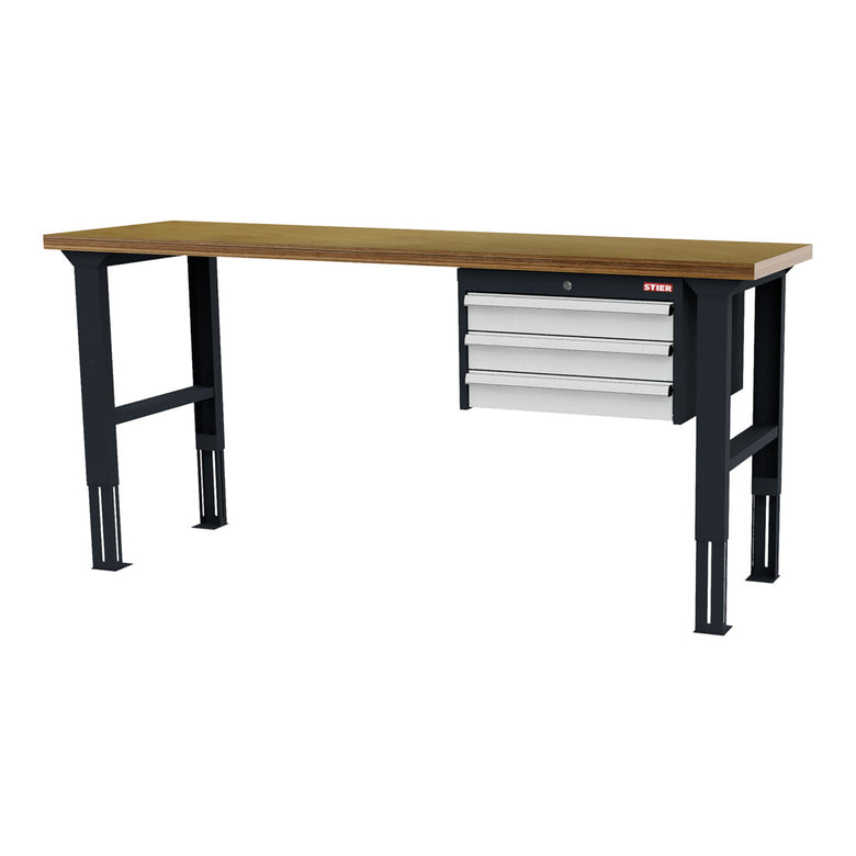 STIER height-adjustable workbench with 3x100 mm drawers WxDxH 2000x600x760-1060